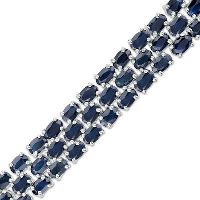 Oval Blue Sapphire Triple Row Bracelet in Sterling Silver  display picture 1