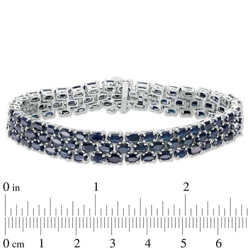 Main Image 4 of Oval Blue Sapphire Triple Row Bracelet in Sterling Silver - 7.5"