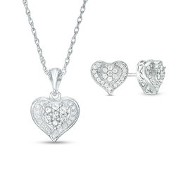 Lab-Created White Sapphire Heart Pendant and Stud Earrings Set in Sterling Silver