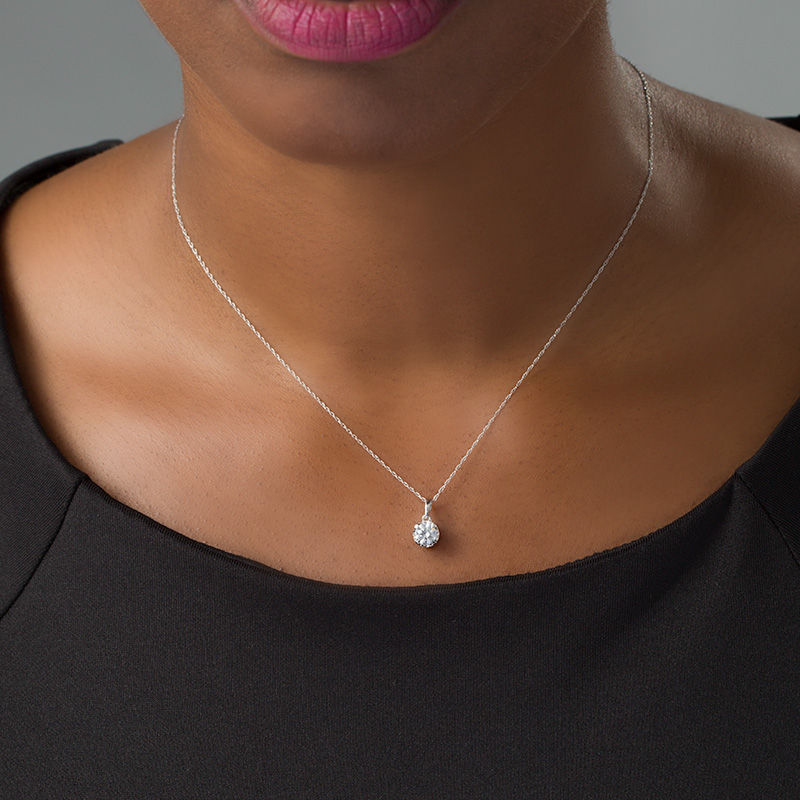 1 Carat Diamond Pendant Necklace Chain Solid 14k White Gold Round Cut 17
