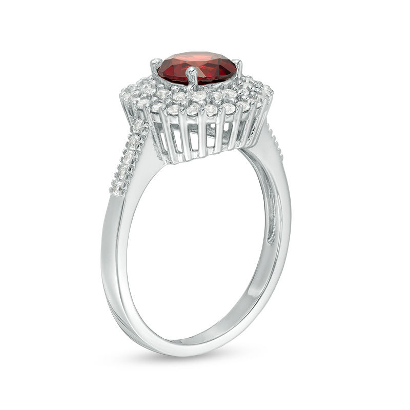 Main Image 2 of 6.5mm Garnet and Lab-Created White Sapphire Double Frame Pendant and Ring Set in Sterling Silver - Size 7