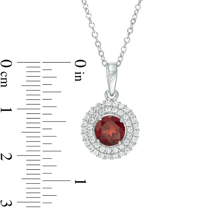 6.5mm Garnet and Lab-Created White Sapphire Double Frame Pendant and Ring Set in Sterling Silver - Size 7