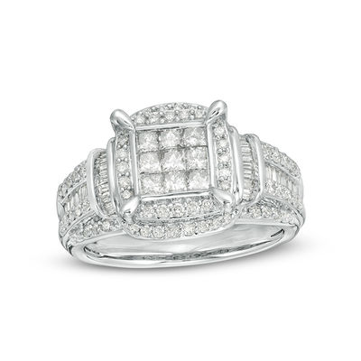 1 CT. T.W. Composite Princess-Cut Diamond Frame Collar Engagement Ring ...