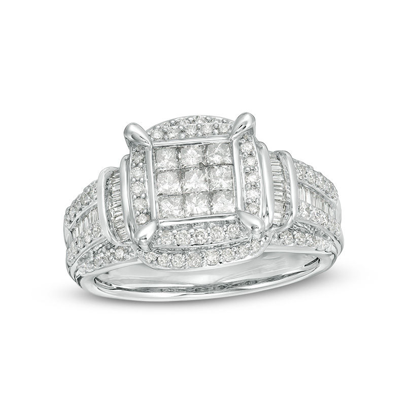 1 CT. T.W. Composite Princess-Cut Diamond Frame Collar Engagement Ring in 10K White Gold