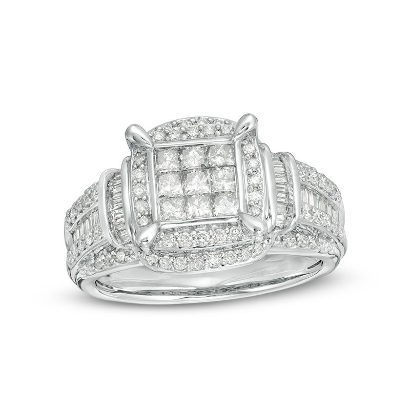 Main Image 1 of 1 CT. T.W. Composite Princess-Cut Diamond Frame Collar Engagement Ring in 10K White Gold