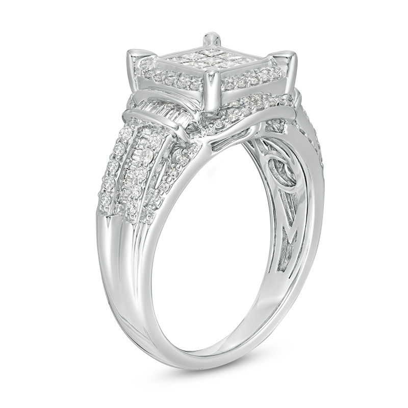 Main Image 2 of 1 CT. T.W. Composite Princess-Cut Diamond Frame Collar Engagement Ring in 10K White Gold