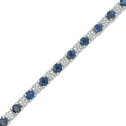 Blue Sapphire and 1/3 CT. T.W. Composite Diamond Alternating Bracelet in 10K White Gold