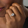 Thumbnail Image 2 of 8.0mm Cushion-Cut Lab-Created White Sapphire and 1/20 CT. T.W. Diamond Tri-Sides Engagement Ring in 10K White Gold