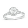 Thumbnail Image 1 of 6.0mm Lab-Created White Sapphire and 1/10 CT. T.W. Diamond Frame Engagement Ring in 10K White Gold