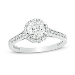 6.0mm Lab-Created White Sapphire and 1/10 CT. T.W. Diamond Frame Engagement Ring in 10K White Gold