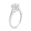 Thumbnail Image 2 of 6.0mm Lab-Created White Sapphire and 1/10 CT. T.W. Diamond Frame Engagement Ring in 10K White Gold