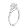 Thumbnail Image 3 of 6.0mm Lab-Created White Sapphire and 1/10 CT. T.W. Diamond Frame Engagement Ring in 10K White Gold