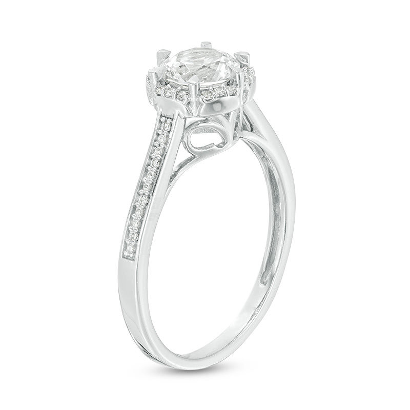 6.0mm Lab-Created White Sapphire and 1/10 CT. T.W. Diamond Frame Engagement Ring in 10K White Gold