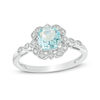 Thumbnail Image 0 of Cushion-Cut Simulated Aquamarine and 0.04 CT. T.W. Diamond Frame Vintage-Style Engagement Ring in Sterling Silver
