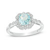 Thumbnail Image 1 of Cushion-Cut Simulated Aquamarine and 0.04 CT. T.W. Diamond Frame Vintage-Style Engagement Ring in Sterling Silver