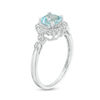 Thumbnail Image 3 of Cushion-Cut Simulated Aquamarine and 0.04 CT. T.W. Diamond Frame Vintage-Style Engagement Ring in Sterling Silver