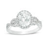 Thumbnail Image 1 of Oval Lab-Created White Sapphire and 1/6 CT. T.W. Diamond Frame Infinity Shank Engagement Ring in Sterling Silver