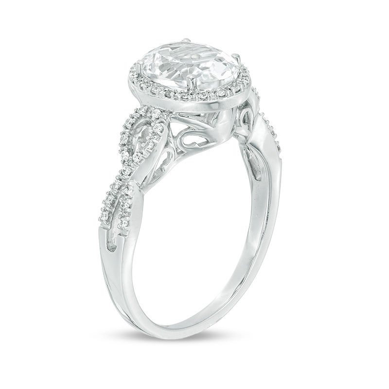 Cushion-Cut Lab-Created White Sapphire and 1/4 CT. T.W. Diamond Petal Frame  Vintage-Style Bridal Set in Sterling Silver | Zales Outlet