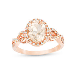 Oval Morganite and 1/6 CT. T.W. Diamond Frame Infinity Shank Engagement Ring in 10K Rose Gold