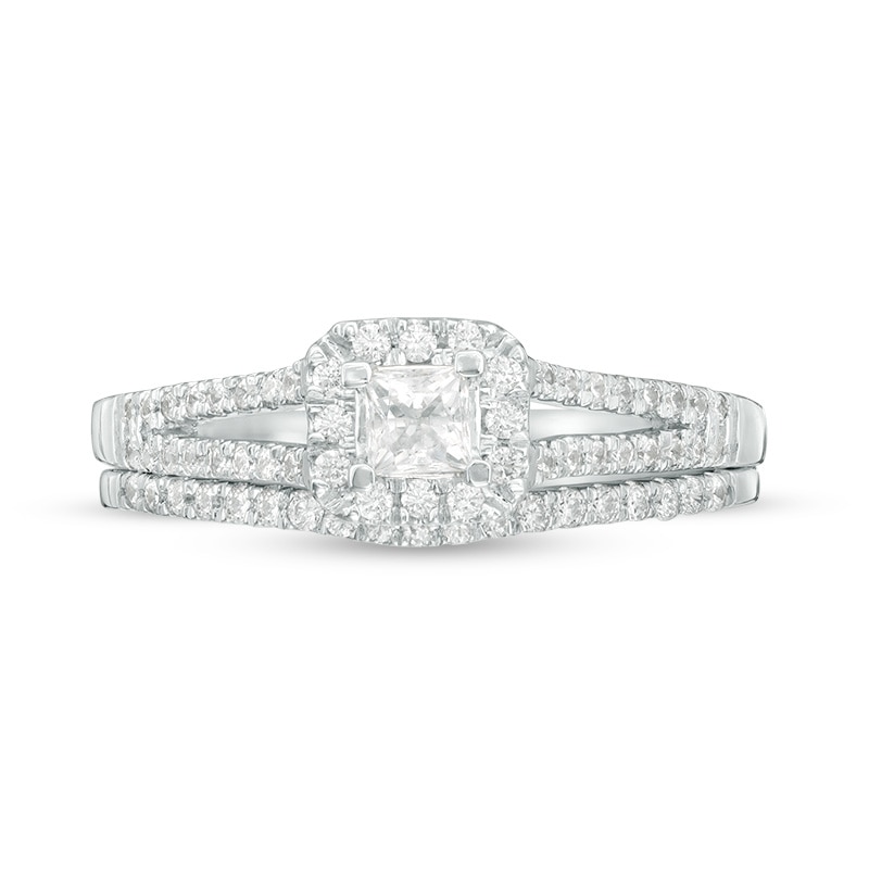 1/3 CT. T.W. Princess-Cut Diamond Frame Split Shank Bridal Set in 10K White Gold