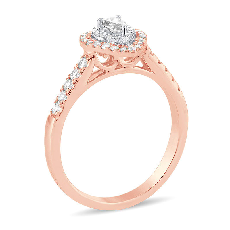 Main Image 2 of 1/2 CT. T.W. Pear-Shaped Diamond Double Frame Engagement Ring in 14K Rose Gold