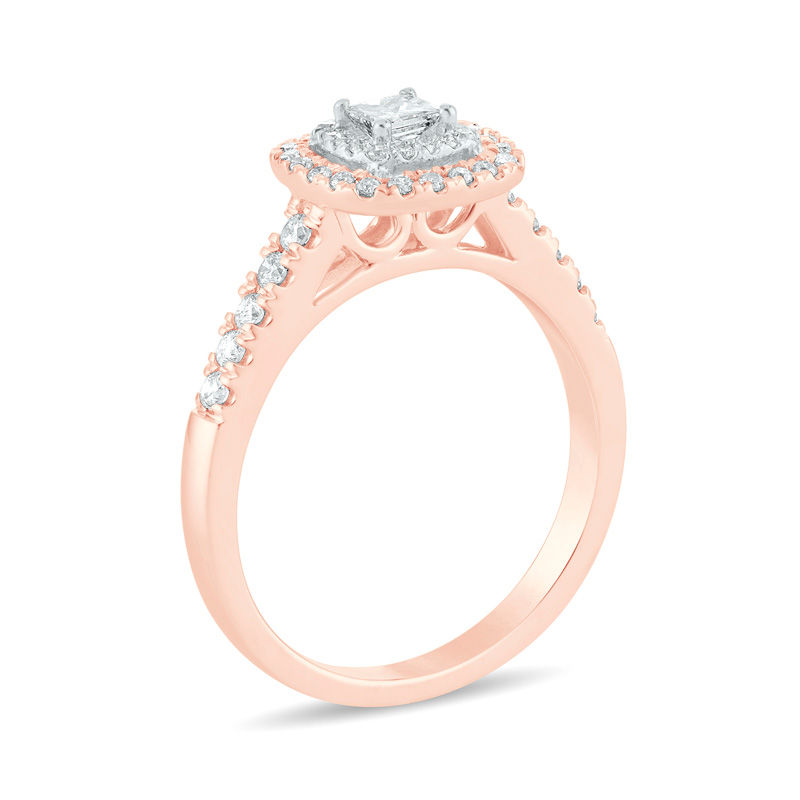 Main Image 2 of 1/2 CT. T.W. Princess-Cut Diamond Double Frame Engagement Ring in 14K Rose Gold