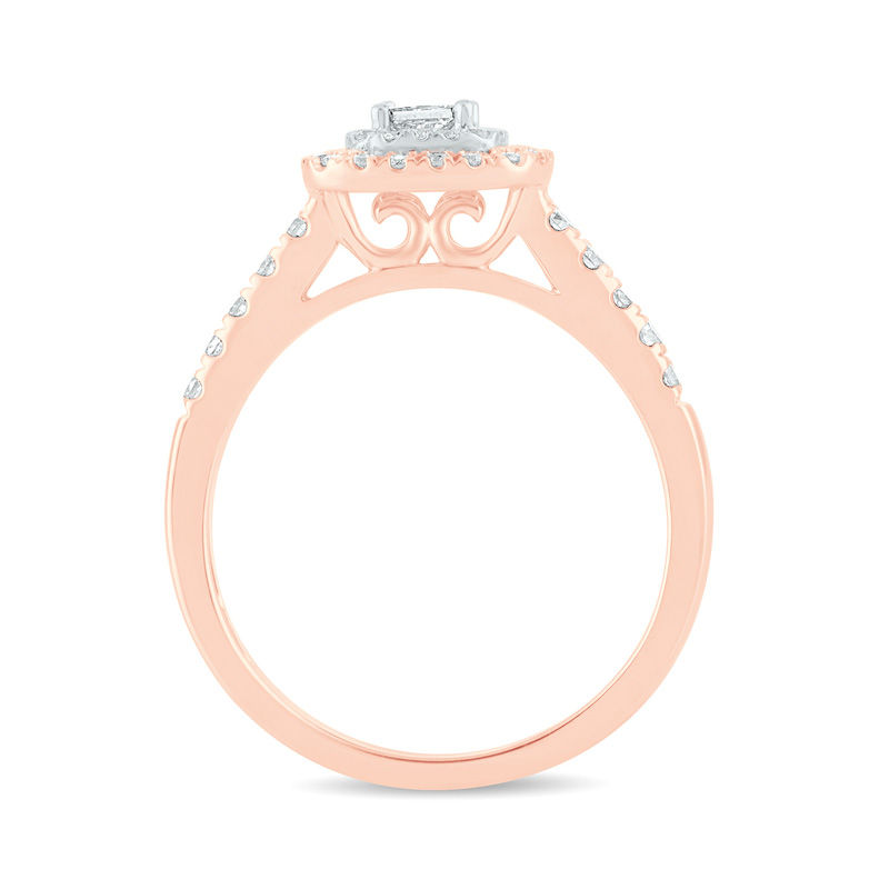 Main Image 3 of 1/2 CT. T.W. Princess-Cut Diamond Double Frame Engagement Ring in 14K Rose Gold