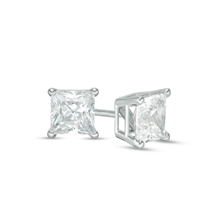 1-1/2 CT. T.W. Princess-Cut Diamond Solitaire Stud Earrings in 14K White Gold