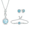 Thumbnail Image 1 of Swiss Blue Topaz and Lab-Created White Sapphire Frame Three Piece Set in Sterling Silver