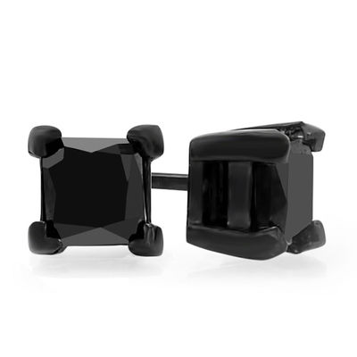 Men S 1 2 Ct T W Enhanced Black Diamond Solitaire Stud Earrings In Stainless Steel With Ip Zales Outlet