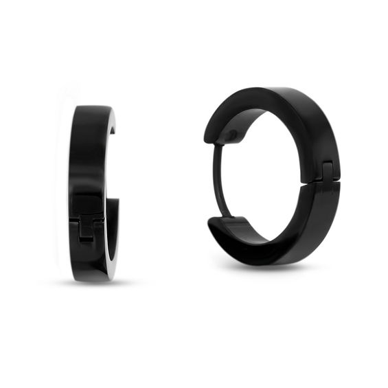 Men s Hoop Earrings in Stainless Steel with Black IP Zales Outlet
