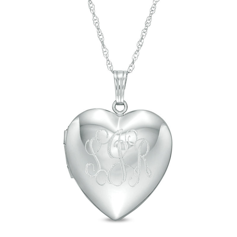 Script Monogram Engravable Heart Locket in Sterling Silver (3 Initials ...