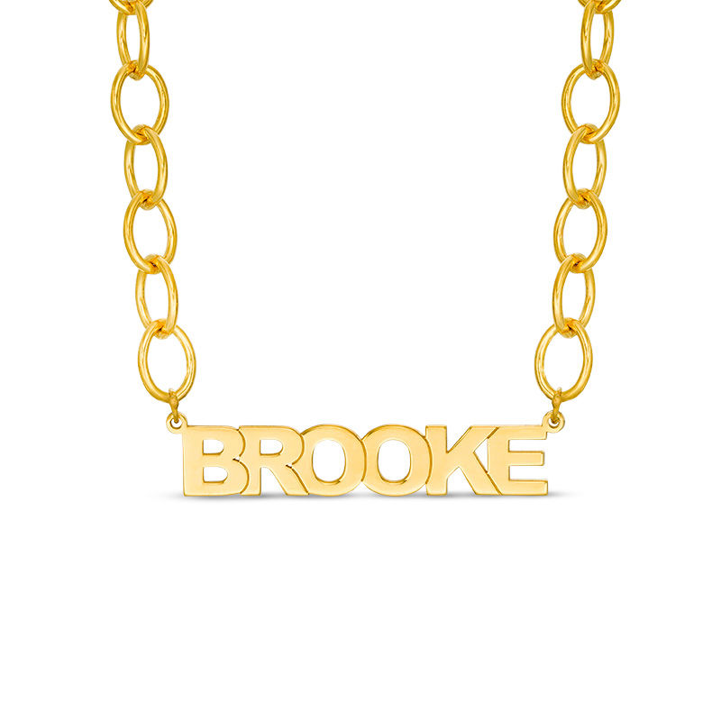 Uppercase Block Name Necklace in Sterling Silver with 22K Gold Plate (1 Name)