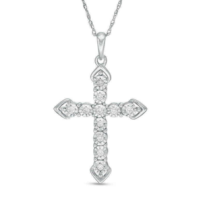 Main Image 1 of Diamond Accent Cross Pendant in Sterling Silver