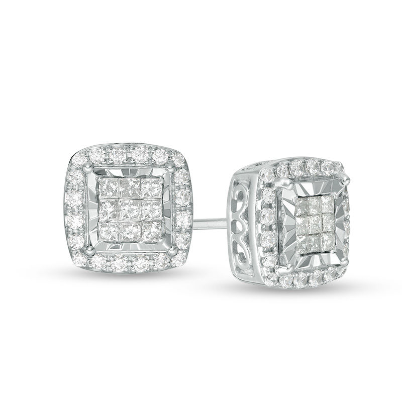 1/2 CT. T.W. Princess-Cut Composite Diamond Frame Stud Earrings in Sterling Silver
