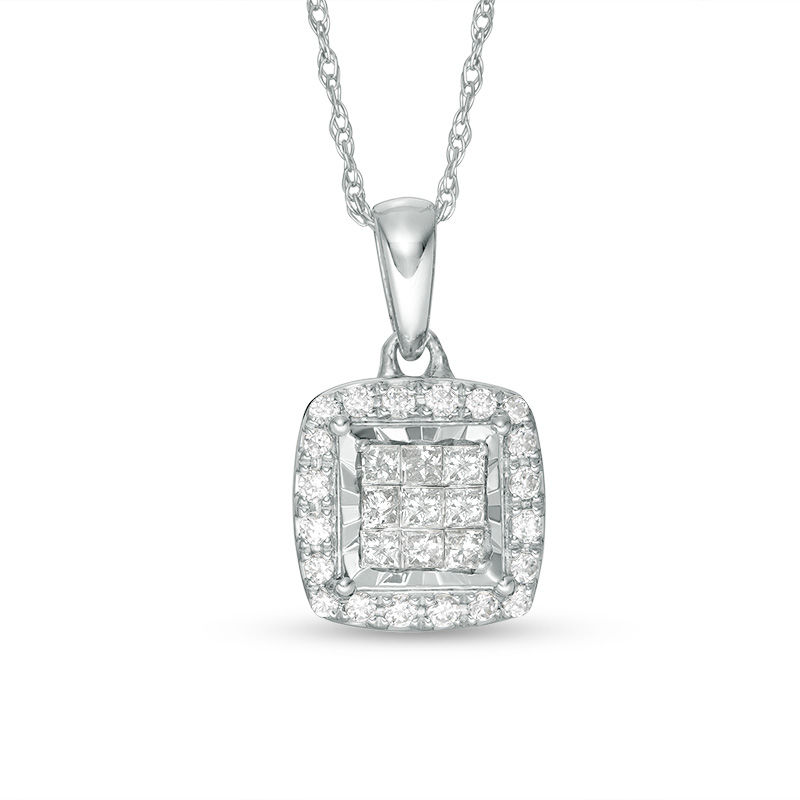 Main Image 1 of 1/4 CT. T.W. Princess-Cut Composite Diamond Frame Pendant in Sterling Silver