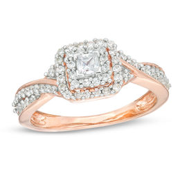 1/3 CT. T.W. Princess-Cut Diamond Double Frame Engagement Ring in 10K Rose Gold