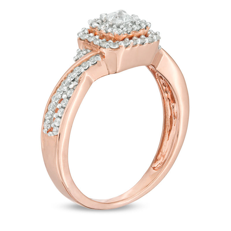 Main Image 3 of 1/3 CT. T.W. Princess-Cut Diamond Double Frame Engagement Ring in 10K Rose Gold