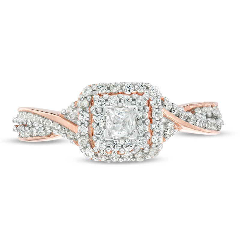 Main Image 4 of 1/3 CT. T.W. Princess-Cut Diamond Double Frame Engagement Ring in 10K Rose Gold