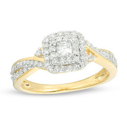 1/3 CT. T.W. Princess-Cut Diamond Double Frame Engagement Ring in 10K Gold