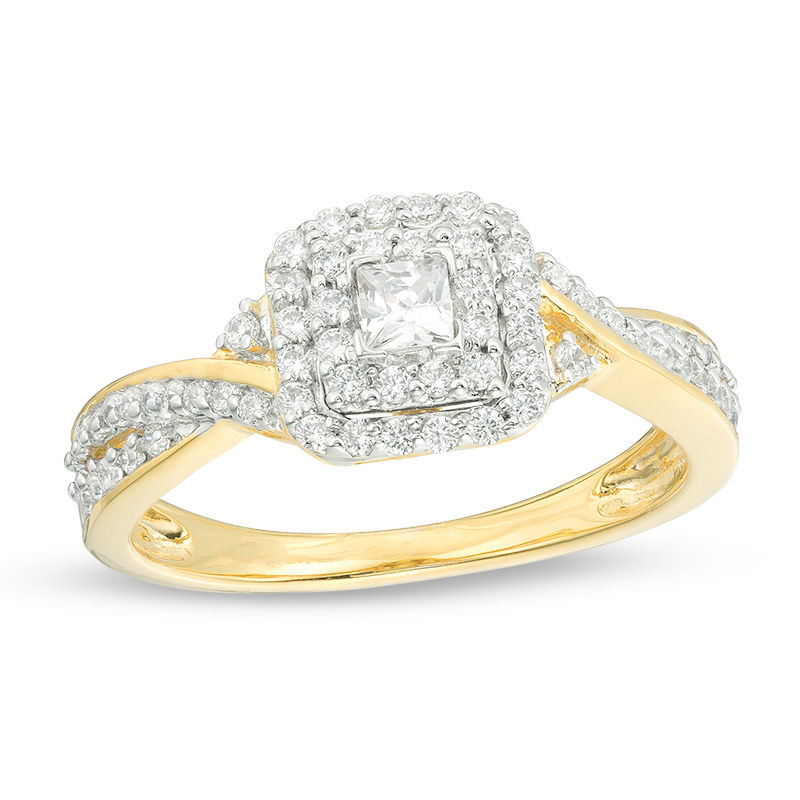 Main Image 1 of 1/3 CT. T.W. Princess-Cut Diamond Double Frame Engagement Ring in 10K Gold