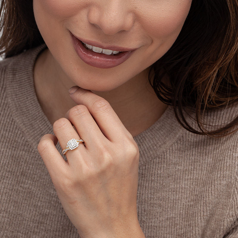 Main Image 2 of 1/3 CT. T.W. Princess-Cut Diamond Double Frame Engagement Ring in 10K Gold