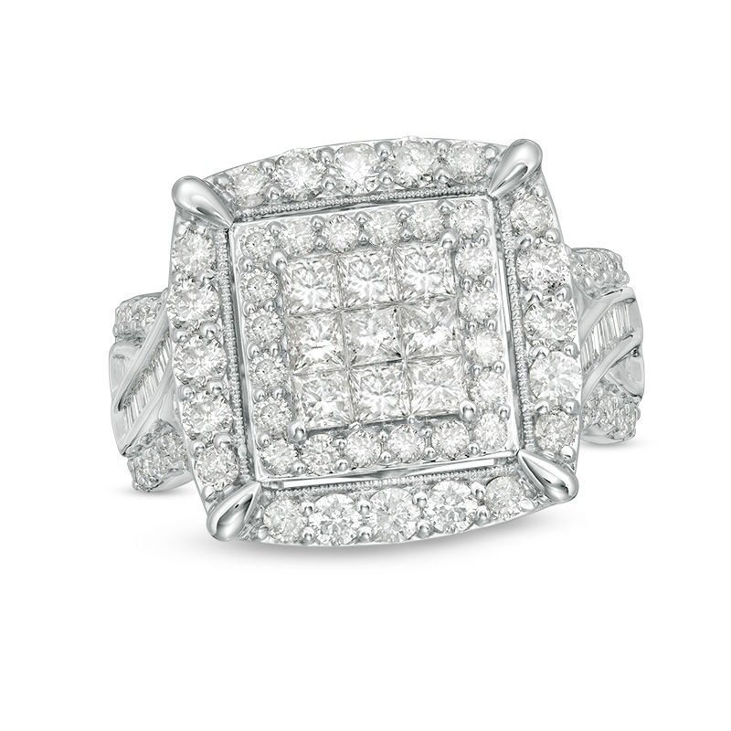 2 CT. T.W. Composite Princess-Cut Diamond Double Frame Twist Shank Vintage-Style Engagement Ring in 10K White Gold