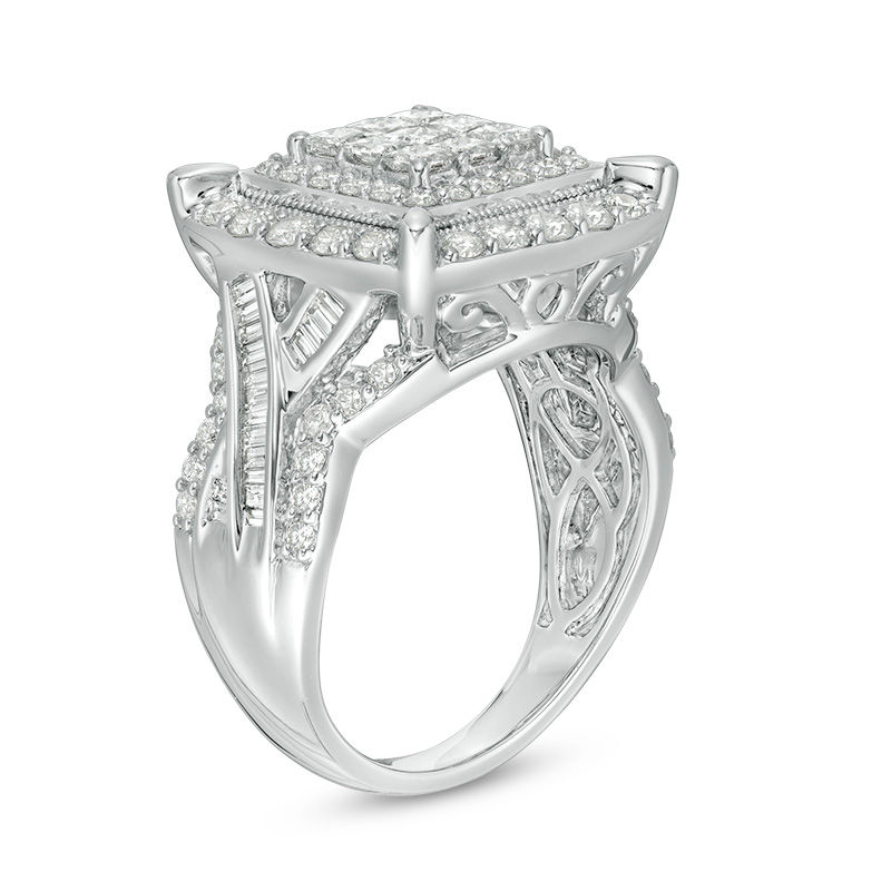 2 CT. T.W. Composite Princess-Cut Diamond Double Frame Twist Shank Vintage-Style Engagement Ring in 10K White Gold