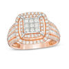 Thumbnail Image 0 of 1 CT. T.W. Composite Princess-Cut Diamond Double Frame Multi-Row Engagement Ring in 10K Rose Gold
