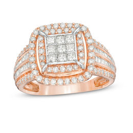 1 CT. T.W. Composite Princess-Cut Diamond Double Frame Multi-Row Engagement Ring in 10K Rose Gold