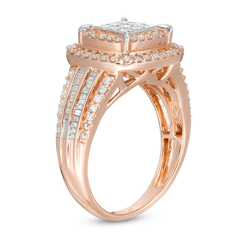 Main Image 2 of 1 CT. T.W. Composite Princess-Cut Diamond Double Frame Multi-Row Engagement Ring in 10K Rose Gold