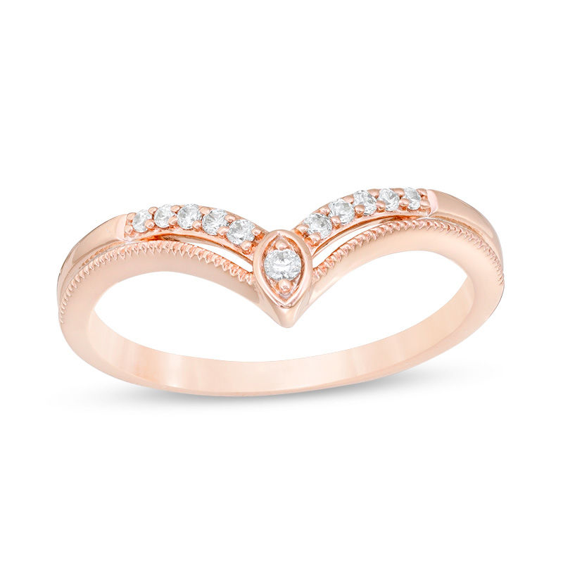 Main Image 1 of 1/10 CT. T.W Diamond Chevron Vintage-Style Anniversary Band in 10K Rose Gold