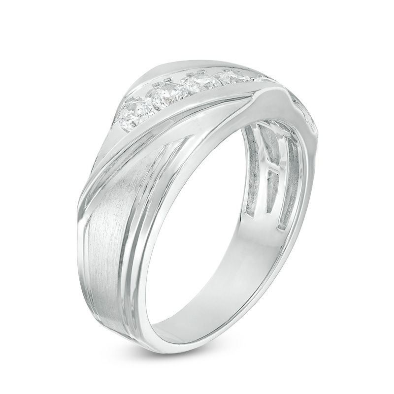 Men's 1/2 CT. T.W. Diamond Five Stone Slant Band in 10K White Gold