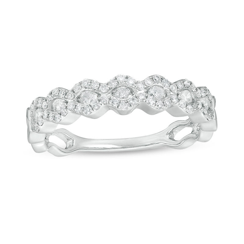 1/2 CT. T.W. Diamond Wave Band in 14K White Gold